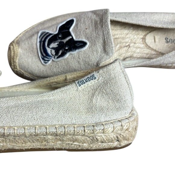 Soludos Tan Cream Canvas Espadrilles French Bulldogs Sz 7.5 NWOT - Picture 7 of 10